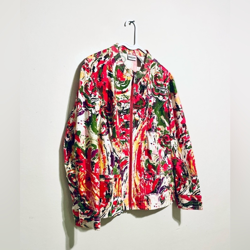 Chico's Color Splash Jacket Multicolor Full Zip Size X-Large (3) EUC - Picture 3 of 7